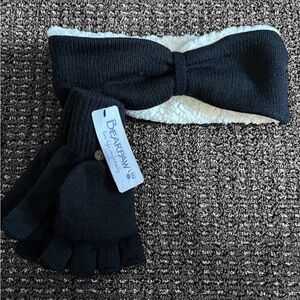 BearPaw Black and White Knit Mittens and Headband Set. New with tags!